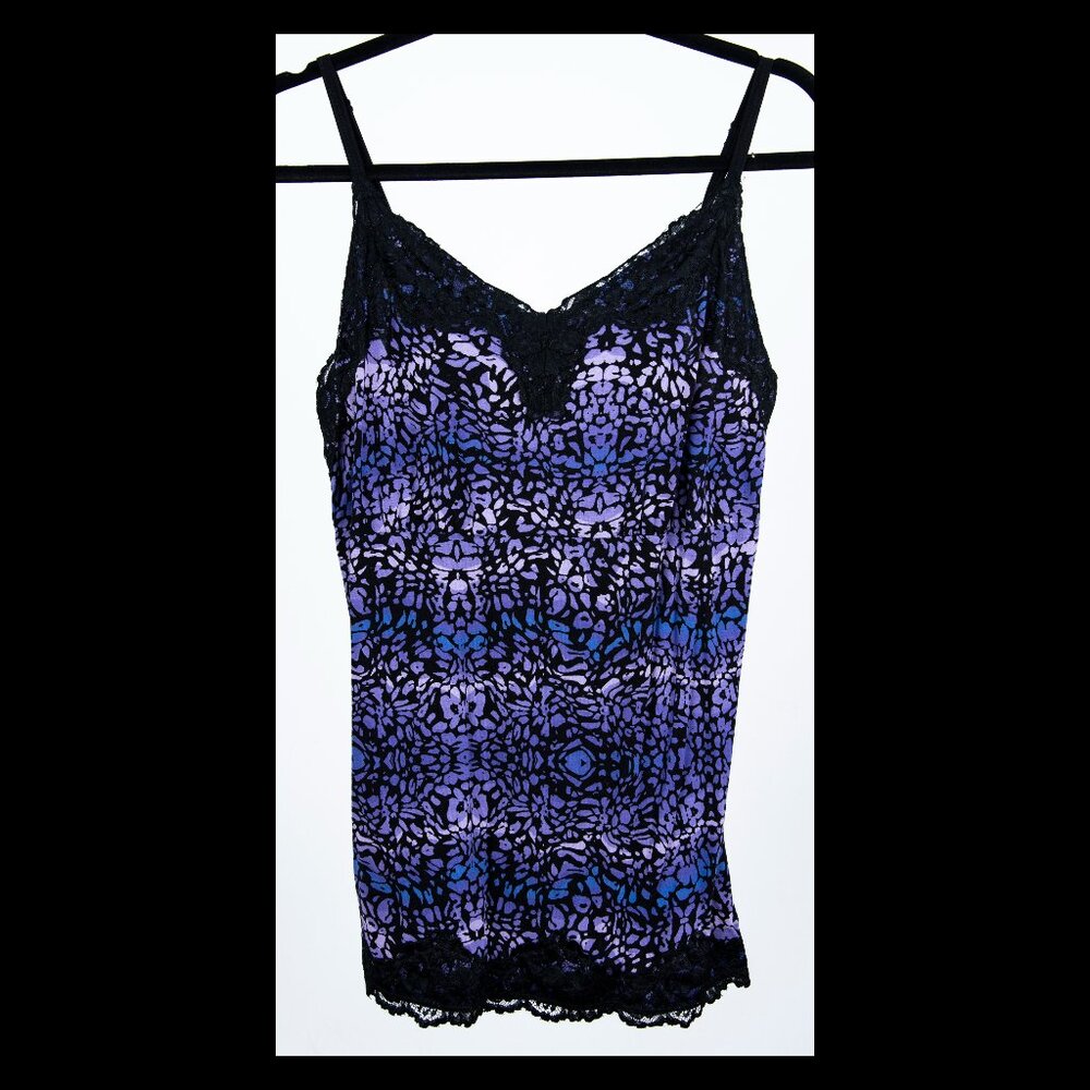 Lane Bryant Womens Purple Black Lace Trim Vneck Tunic Cami Top Sz 14/16 EUC